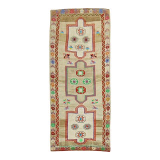 Zabihi Collection Wide Vintage Colorful Turkish Runner - 4'7" x 10'5" For Sale