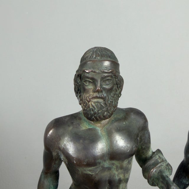 Beige Riace Bronzes Sculptures on Marble Bases, 20th Century, 1970s For Sale - Image 8 of 13