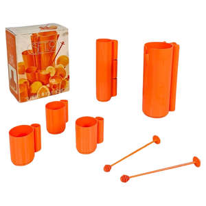 French Modern Orange Plastic Orangeade Set by Jean Pierre Vitrac for Bourbon, 1970s, Set of 9