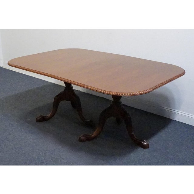 Vintage Antique Solid Banded Mahogany Traditional Chippendale Style 152" Triple Pedestal Dining Table For Sale - Image 11 of 11