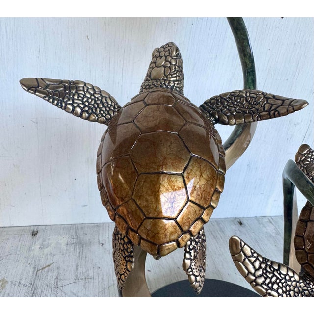 Late 20th Century Late 20th Century Fine Bronze Sea Turtle Turtles Sculpture by Joseph Quillan Moonlight Carousel For Sale - Image 5 of 12