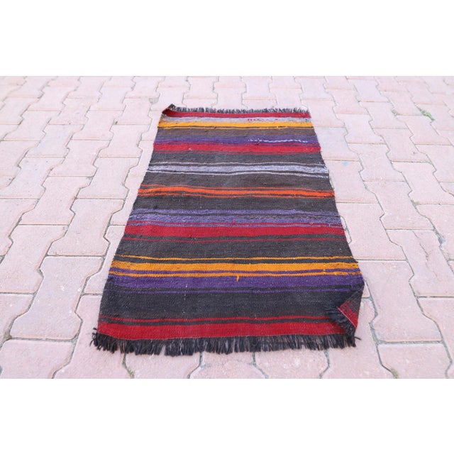 1970 Rustic Black Striped Kilim For Sale - Image 13 of 13