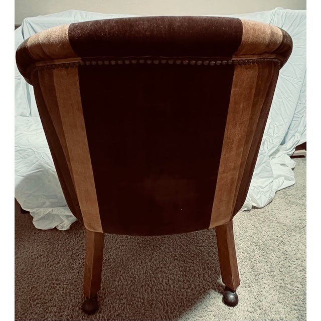 Textile Vintage Art Deco St Timothy Chair Company Velvet Barrel Back Club Chair For Sale - Image 7 of 12