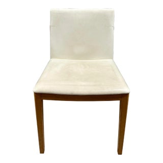 Poltrona Frau Beatrice White Leather Chair With Wooden Accents For Sale