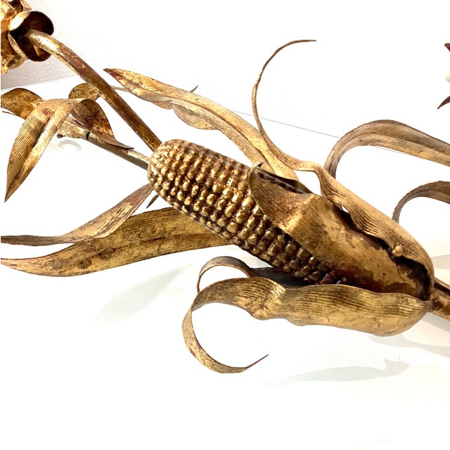 1960s 1960s Vintage Italian Gold Gilded Corn Husk Large Wall Sconces - a Pair For Sale - Image 5 of 10