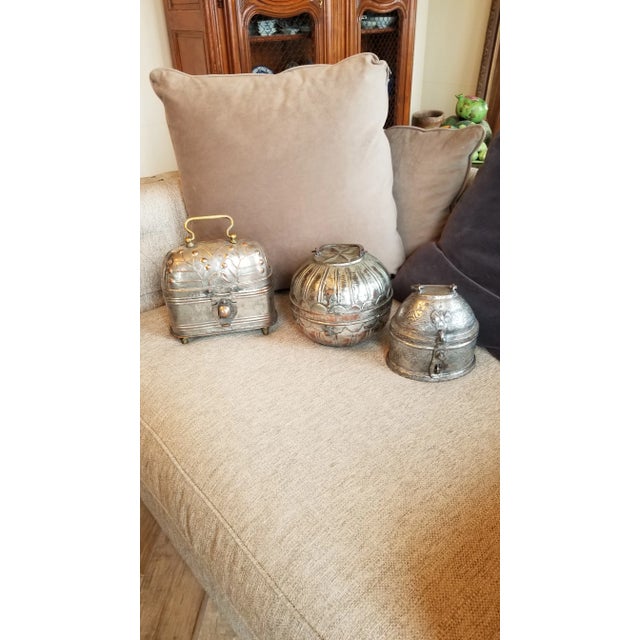 Collection of Three Antique Silvered Copper Boxes For Sale - Image 11 of 13