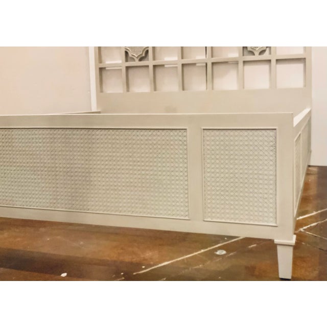 2020s Jonathan Charles Organic Modern Gray Wood Caned Trellis King Bed Frame For Sale - Image 5 of 7