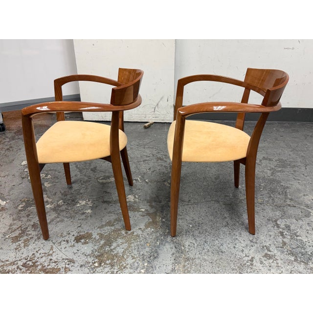 Potocco Spa Italian Wood Armchairs, Pair For Sale - Image 4 of 12