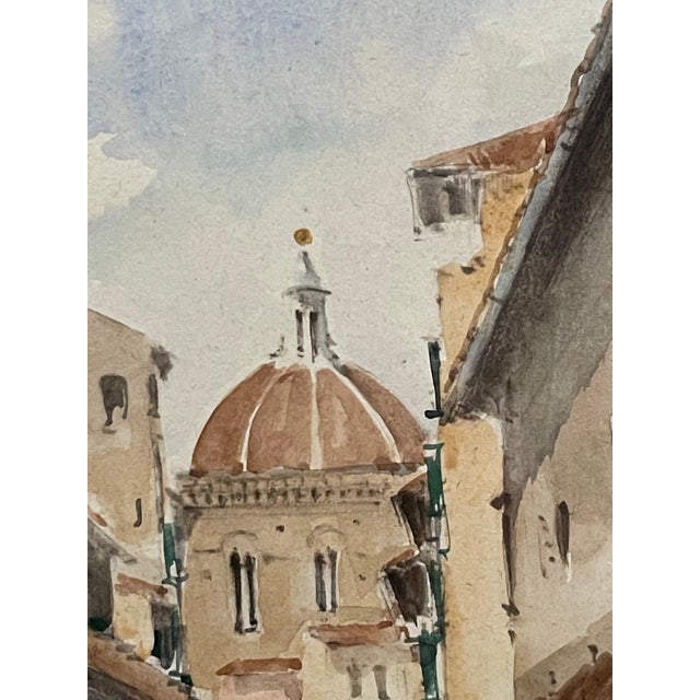 Paint Late 20th Century “Cattedrale Di Santa Maria Del Fiore” Watercolor Street Scene, Signed Rino Golinelli For Sale - Image 7 of 12