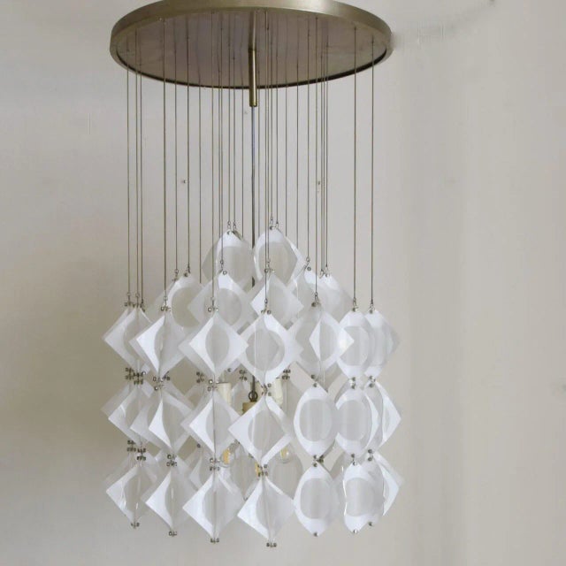 Italian Aluminum and Opaline Glass Ceiling Lamp from Mazzega, 1969 For Sale - Image 6 of 12