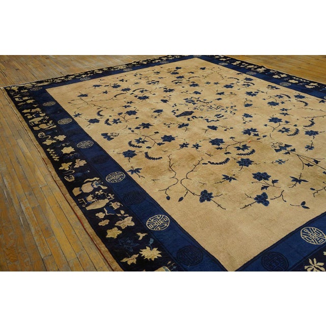 1900 - 1909 1900s Beige Background Color With Floral Design Antique Chinese Peking Rug For Sale - Image 5 of 9