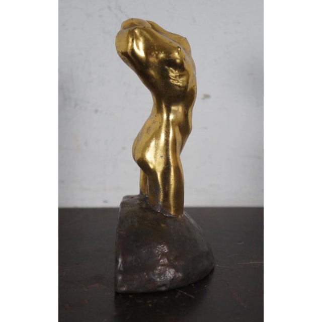 Antique Early 20th Century McClelland Barclay Gilded Bronze Neoclassical Nude Figural Bust Statue For Sale - Image 6 of 12