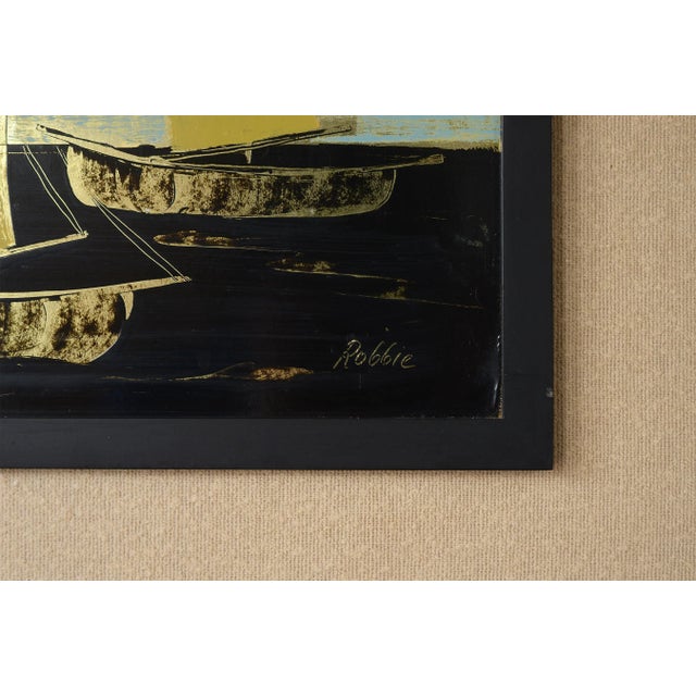 Mid Century Cityscape and Seascape Painting on Metal, Signed and Framed For Sale - Image 9 of 13