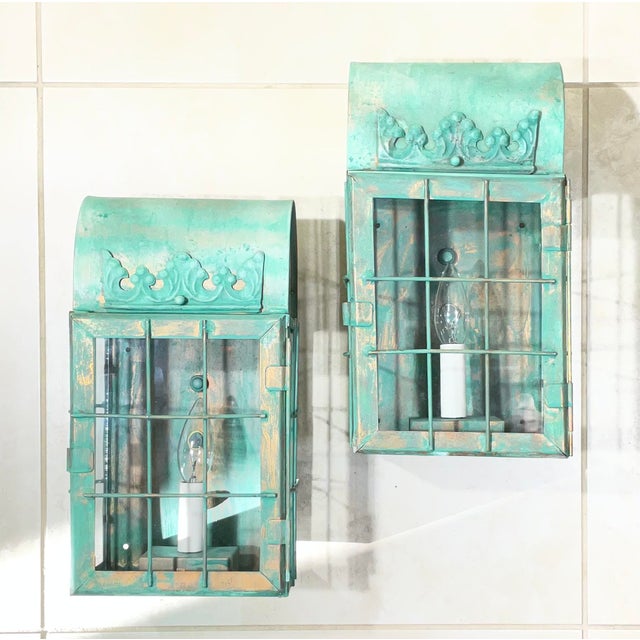 Funky Artistic Hand-Crafted Solid Copper Wall Lanterns. For Sale - Image 14 of 15
