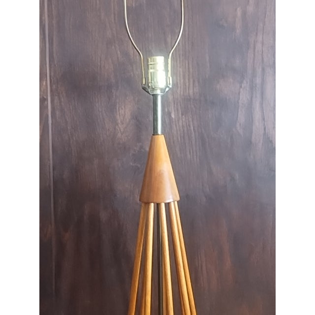 MCM 1960s Danish Modern Large Teak Wood Table Lamp Atomic Botanical Fern Shade For Sale - Image 9 of 13