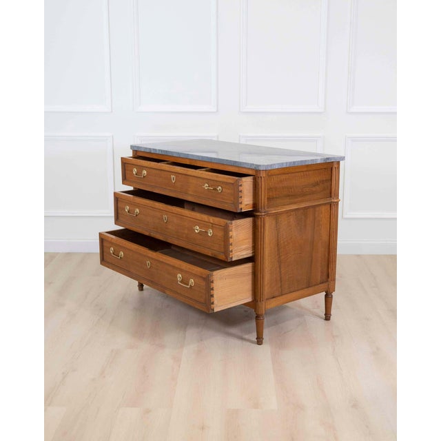 Brown French 18th Century Louis XVI Walnut Marble-Top Chest of Drawers For Sale - Image 8 of 9