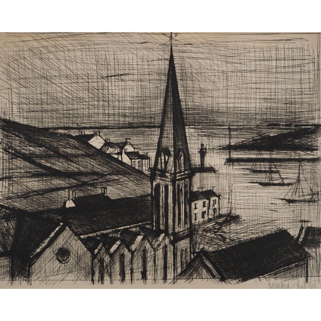 Modern Bernard Buffet, Brittany, The Bell Tower of Sauzon, Original Engraving For Sale - Image 3 of 6