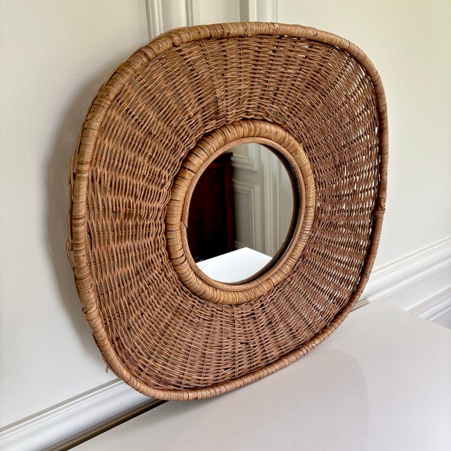 2020s Woven Rattan & Cane Framed Round Decorative Mirrors - Set of 2 For Sale - Image 5 of 7