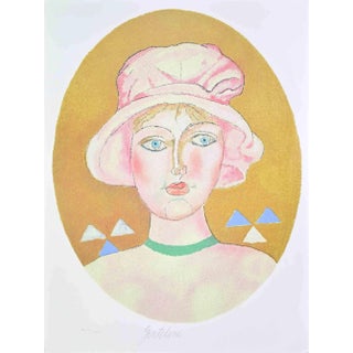 Franco Gentilini, Portrait in the Grey Oval, Lithograph, 1981 For Sale