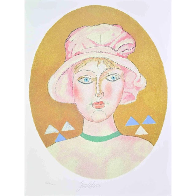 Franco Gentilini, Portrait in the Grey Oval, Lithograph, 1981 For Sale