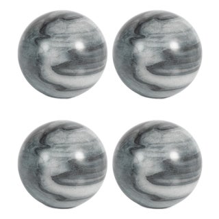 Monza Gray Marble Fill Decorative Balls, Set of 4, 4.5" For Sale