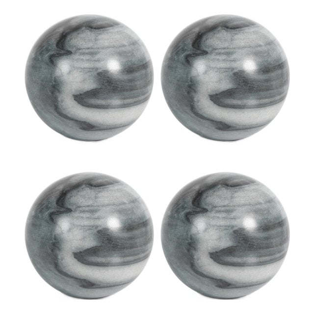 Monza Gray Marble Fill Decorative Balls, Set of 4, 4.5" For Sale