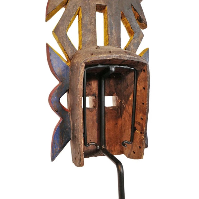 Vintage Colorful Burkina Faso Mali Mask on Stand For Sale - Image 9 of 10