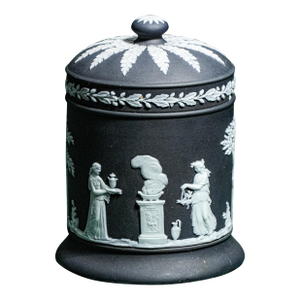 Beautiful Neoclassical Antique 19th Century Wedgwood Black Jasperware Lidded Jar Tobacco Pot Home Decor