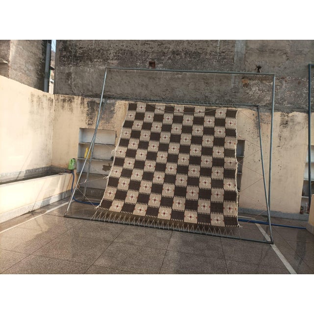 Handmade New Zealand Wool Dhurrie, Brown and Cream Geometric Rug- 10'x14' For Sale - Image 14 of 16
