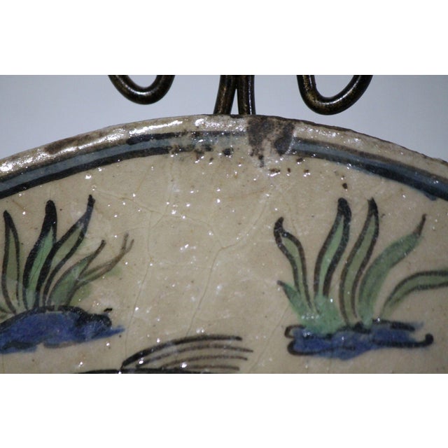 Large, Rare, Oval 10.5" Antique Qajar Persian Polychrome Tile With Image of a Fish For Sale - Image 4 of 7