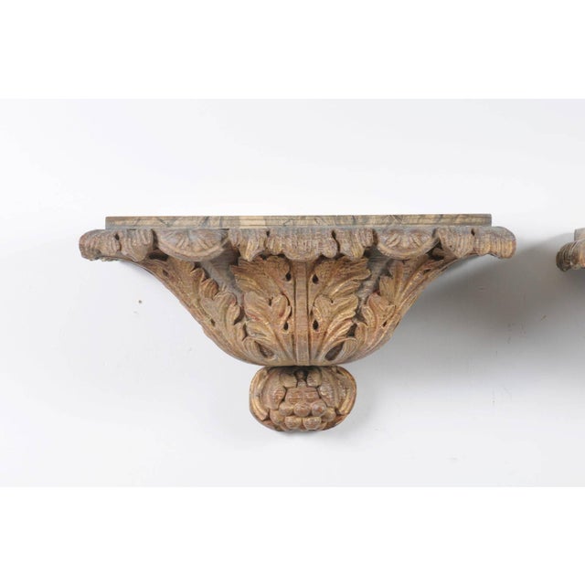 Italian Pair of Italian Carved Giltwood Wall Brackets with Faux-Marble Tops, circa 1870 For Sale - Image 3 of 8