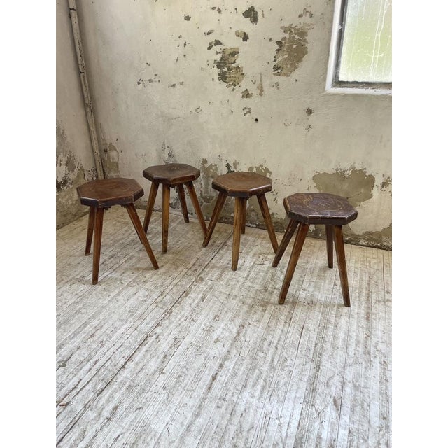 Pine Stools with Curved Seats, 1950s, Set of 4 For Sale - Image 18 of 18