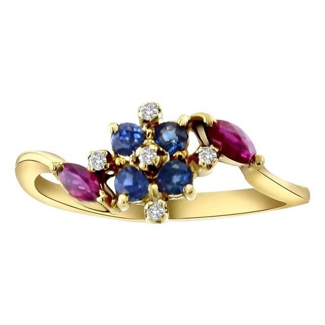 Multi-Stone Sapphire & Ruby Ring, Size 4 For Sale