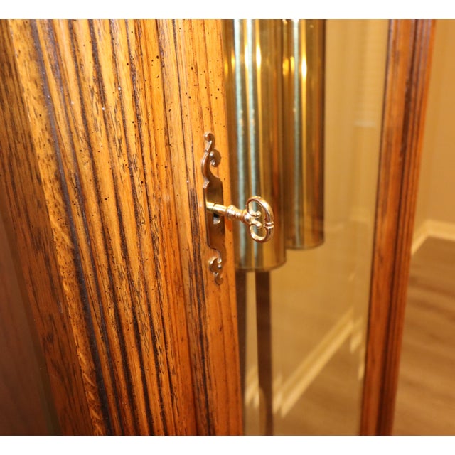 1990s Howard Miller Oak Grandfather Clock With Kieninger Triple Chime Movement and Moon Dial For Sale - Image 6 of 18