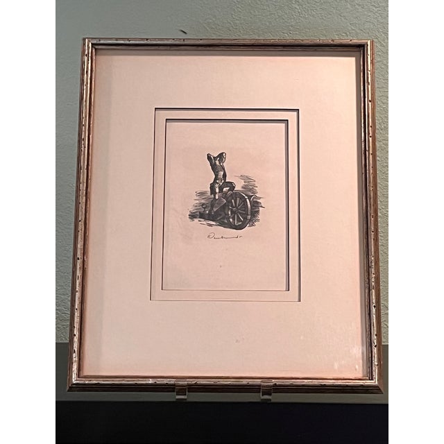 Vintage Mid Century Wood Engraving Cannon Soldier Signed Dan Browne 16.5x14 For Sale - Image 4 of 8