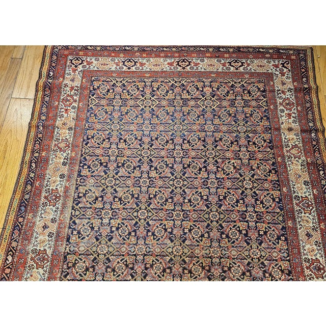 Navy Blue 19th Century Persian Farahan Gallery Rug, Hand-Knotted Wool, Allover Herati Geometric Pattern, Ivory & Red, 7x16 For Sale - Image 8 of 15