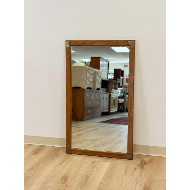 Mid-Century Modern Vintage MCM Dixie Act II Walnut Mirror, Brass Details Wall Accent, Campaign For Sale - Image 3 of 8