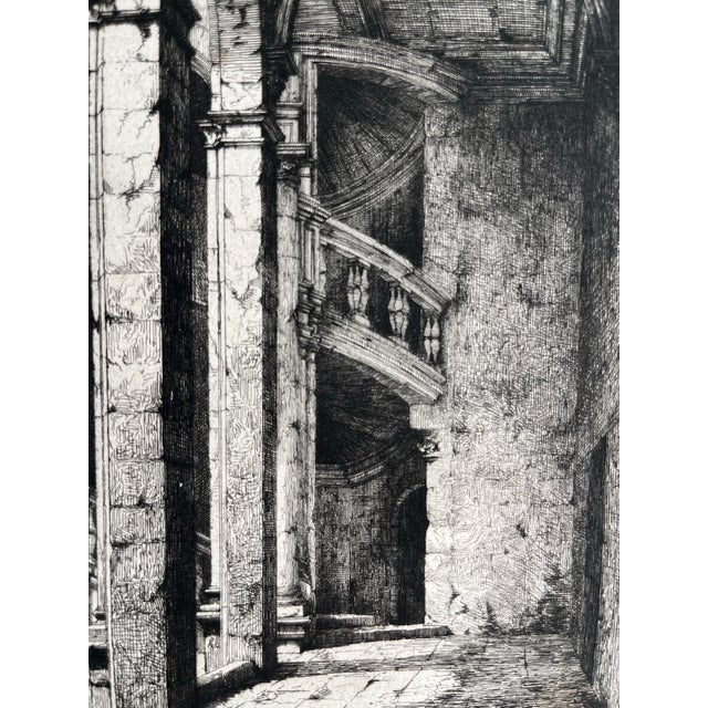 Antique French Etching Chateau Chambord Interior With Grand Staircase For Sale - Image 4 of 5