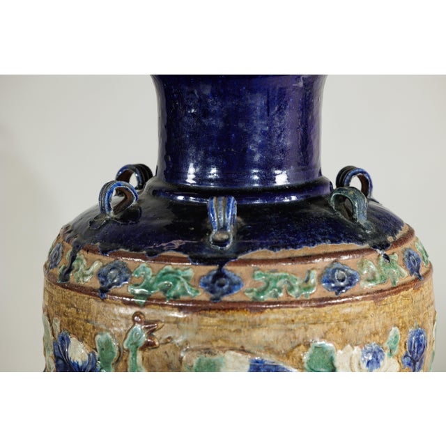 Asian Antique Annamese Water Jar with Phoenix and Floral Relief Decoration For Sale - Image 3 of 18
