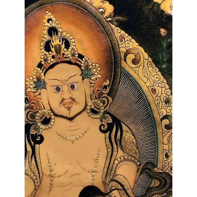 "W-60cm,H-90cm This Xizang Embroidery and Brocade Thangka Buddha Painting is a handmade spiritual home decor piece...