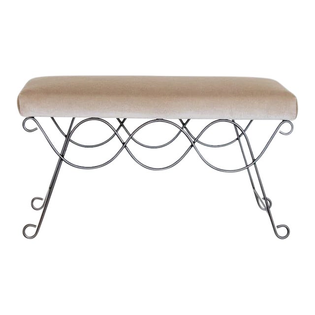 Iron Double Loop Bench, Brown Mohair For Sale