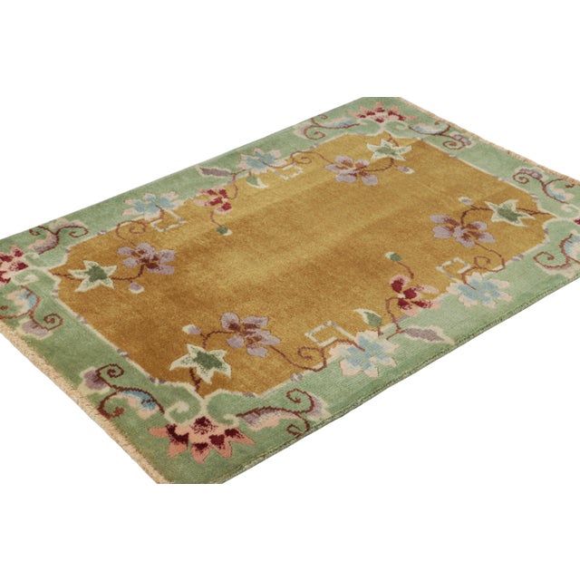 Art Deco Rug & Kilim’s Chinese Art Deco Rug in Brown and Green With Floral Patterns For Sale - Image 3 of 7