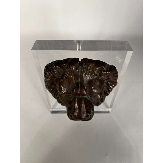 Antique Zinc Lion Sculpture on Lucite Mount For Sale In Chicago - Image 6 of 7