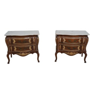 Pair John Widdicomb Marble Top Italian Nightstands For Sale