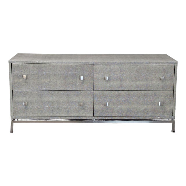 Cb2 Shagreen Modern Grey 4-Drawer Dresser With Metal Base For Sale