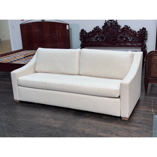 Design Plus Gallery presents a Queen Size Belgian Classic Slope Arm Sleeper Sofa by American Leather for Restoration...