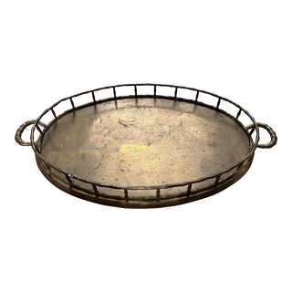 Vintage 24” Large Brass Faux Bamboo Serving Tray For Sale