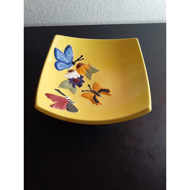 1950s Embossed Butterfly Curved Yellow Ceramic Plate For Sale - Image 9 of 10