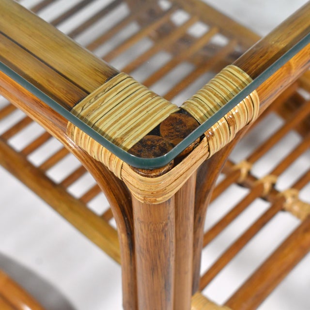 Brown Mid 20th Century Pair of Rattan Side Tables in the Manner of McGuire For Sale - Image 8 of 8
