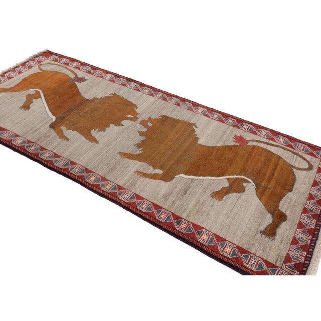 1950s Vintage Gabbeh Persian Runner Rug in Gray With Lion Pictorials - Rug & Kilim For Sale - Image 5 of 8